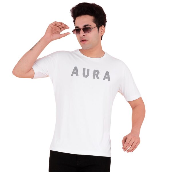 Aura Sports Tensil White Round Neck Sports Wear Tshirt
